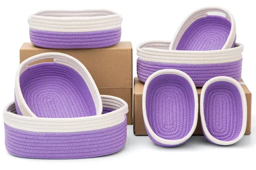 Miniatura 11 de Juego de 7 cestas tejidas de cuerda de algodón, canasta pequeña para guardería, mascotas, Montessori, cajas de juguetes para perros y gatos, cubos