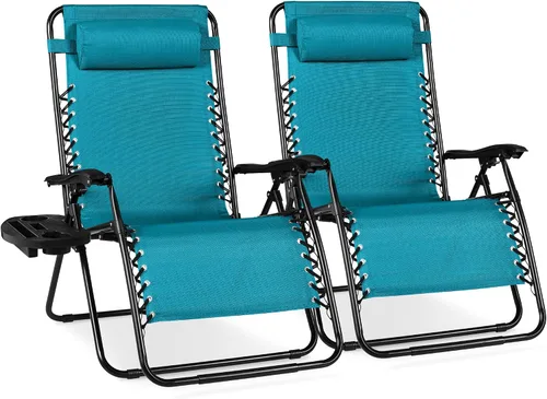 Miniatura 14 de Best Choice Products - Juego de 2 sillas reclinables y ajustables de malla y acero, sillas con sensación gravedad cero con cojines y bandejas