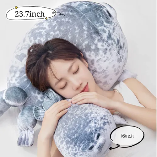 Miniatura 4 de YESGIRL Almohada de foca de peluche de 16 pulgadas, linda y suave: juguete de animal de peluche para niños, almohada para abrazar de foca gordita