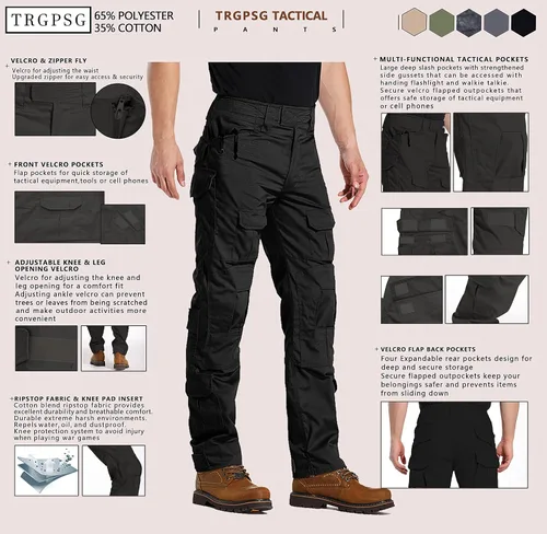 Miniatura 5 de TRGPSG Pantalones tácticos para hombre, pantalones de senderismo, pantalones cargo de camuflaje militar, pantalones de trabajo casuales