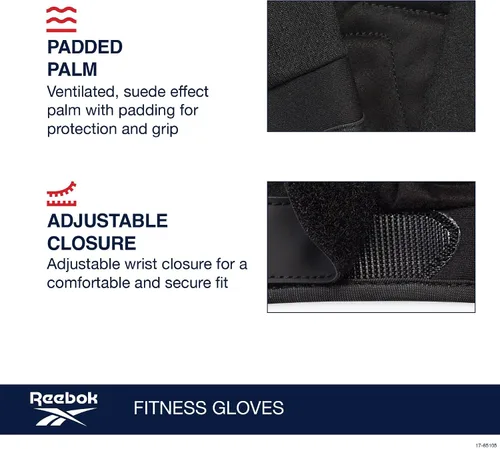 Miniatura 3 de Reebok Guantes clásicos sin dedos, guantes ligeros de fitness y para levantamiento de pesas para entrenamiento