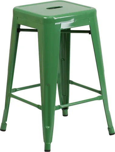 Miniatura 44 de Taburete de 24 pulgadas de alto para interior y exterior con asiento cuadrado., Metal, Negro