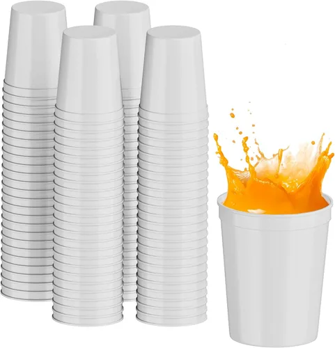 Miniatura 60 de PartyPrints Paquete de 100 vasos de plástico en blanco reutilizables de 10 a 12 onzas, vasos de estadio a granel, sin BPA, aptos para lavavajillas