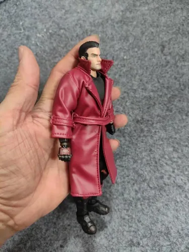 Miniatura 5 de ximitoy Modelo de capa de cuero PU rojo vino escala 1/12 para figura