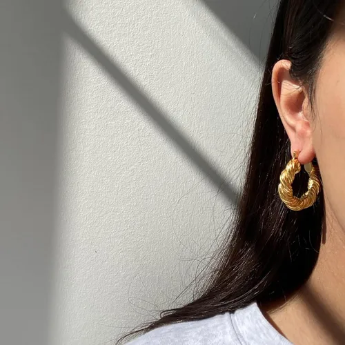 Miniatura 40 de Aretes de aro gruesos de oro para mujer, chapados en oro de 14 quilates, aretes de aro triple, hipoalergénicos, a la moda, aretes de aro gruesos