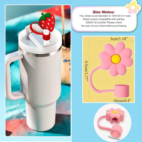Miniatura 3 de 10 fundas de popote compatibles con vasos Stanley de 30 y 40 onzas, reutilizables, bonitas puntas de silicona para popotes, protectores de tapas