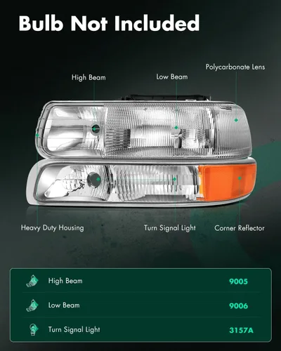Miniatura 2 de SCITOO Faros delanteros para Chevy Silverado 1500/2500 1999-2002, para Chevy Suburban 1500/2500 2000-2006, carcasa cromada, reflector ámbar, lente
