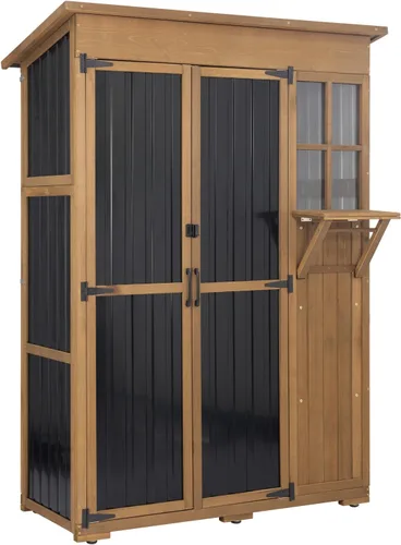 Miniatura 17 de Armario de almacenamiento esquinero para exteriores de 62 pulgadas de alto con puertas con cerradura, armario de almacenamiento pequeño