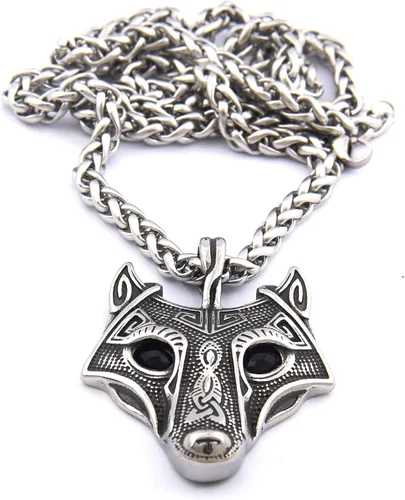 Miniatura 4 de Gungneer Collar con colgante de lobo vikingo Fenrir para hombres y mujeres, cadena de trigo de acero inoxidable, amuleto nórdico, talismán