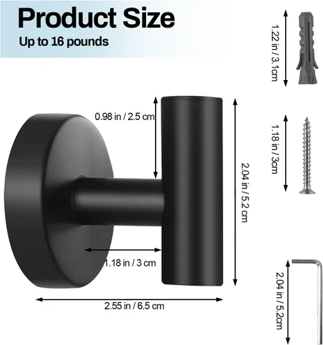 Miniatura 2 de Kruodop Ganchos para toallas de baño, 2 paquetes de soporte para toallas de pared, gancho negro mate para bata de pared, gancho de acero inoxidable