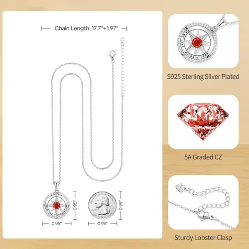 Miniatura 30 de Peeshow Collar para mujer, brújula, piedra natal, joyería de cumpleaños, aniversario, ideas para su novia, regalo romántico de amor en Navidad, día
