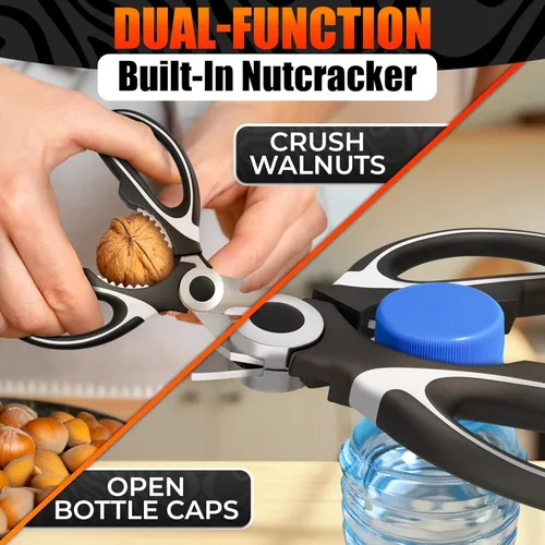 Miniatura 8 de 2 piezas de tijeras de cocina resistentes para alimentos – Tijeras de cocina de acero inoxidable 5 en 1 con abridor de botellas, mangos