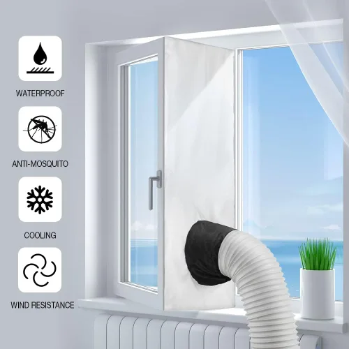 Miniatura 7 de HOXHA Sello universal de ventana para aire acondicionado portátil, kit de sellado de tela de 118 pulgadas con acoplador ajustable y cierre adhesivo
