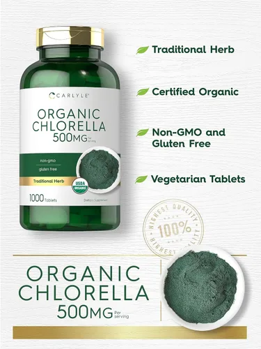 Miniatura 3 de Carlyle Chlorella Tablets Organic 500 mg 1000 unidades Suplemento vegetariano, sin OMG y sin gluten