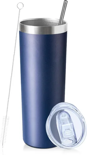 Miniatura 9 de Vaso delgado de 20 onzas con tapa y pajita, vaso de acero inoxidable aislado al vacío, taza de café de doble pared a prueba de fugas, vaso térmico
