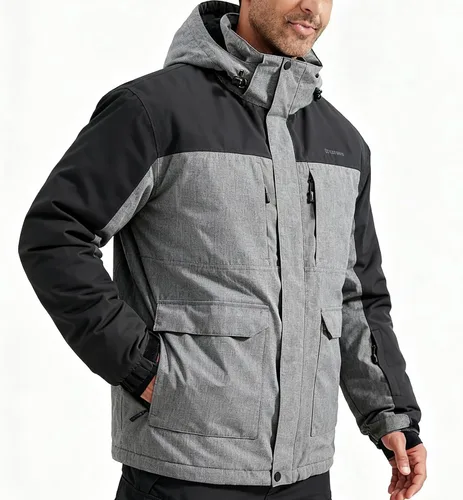 Miniatura 15 de FREE SOLDIER Chaqueta de esquí impermeable para hombre, con forro polar, abrigo de nieve cálido de invierno con capucha costuras totalmente selladas