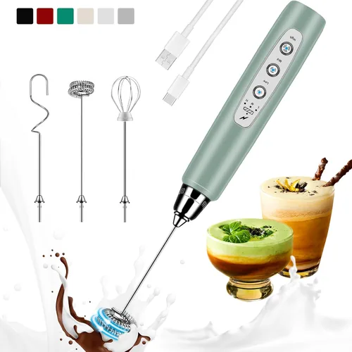 Miniatura 16 de Colarlemo Espumador de Leche de Mano Recargable con Soporte, Varita Espumadora Mezclador de Bebidas Batidor Eléctrico para Café, Desmontable con 3