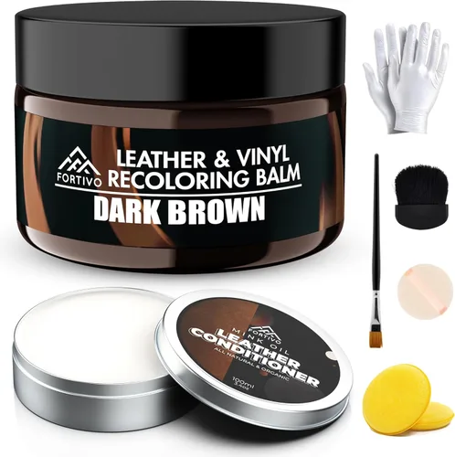 Miniatura 7 de FORTIVO Bálsamo de cuero con aceite de visón, kit de reparación de sofá, tinte para cuero y restaurador para muebles, color negro