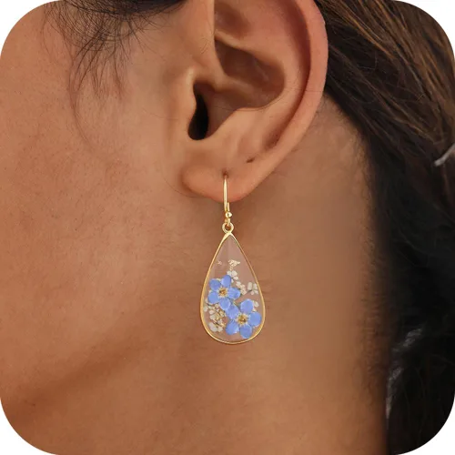 Miniatura 29 de Forget-Me-Not and Queen Anne's Lace Pressed Wildflower Earrings Pressed Flower Earrings Handmade Drop and Dangle Earrings Gift for Woman