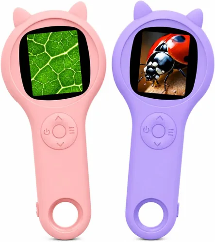 Miniatura 11 de Microscopio de exploración al aire libre para niños, microscopio digital portátil 500X con pantalla IPS de 2 pulgadas, juguete STEM de viaje de Azul