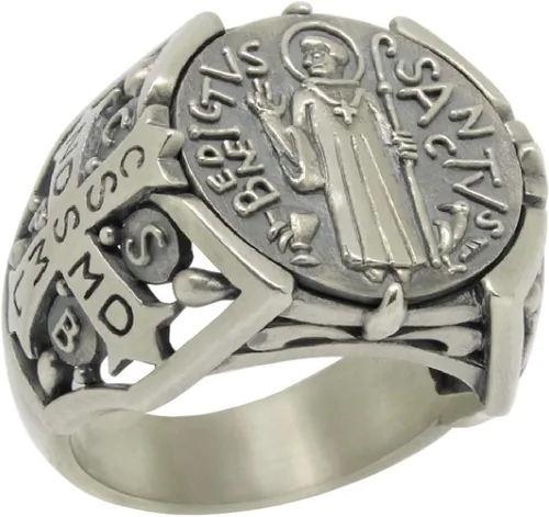 Miniatura 8 de St Benedict christian catholic ancient Sterling Silver 925 medal mens ring, Exorcism