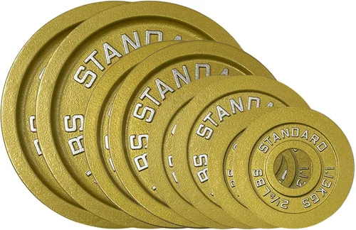 Miniatura 16 de Placas de acero olímpico con acabado dorado - Pares y juegos de barra estándar de 2 pulgadas en oro premium para levantamiento de pesas