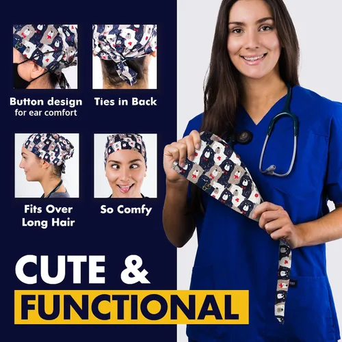 Miniatura 4 de Dr. Woof Apparel - Gorras quirúrgicas para mujeres y hombres, sombreros lavables, enfermeras, otros trabajadores de la salud, coloridos con botones