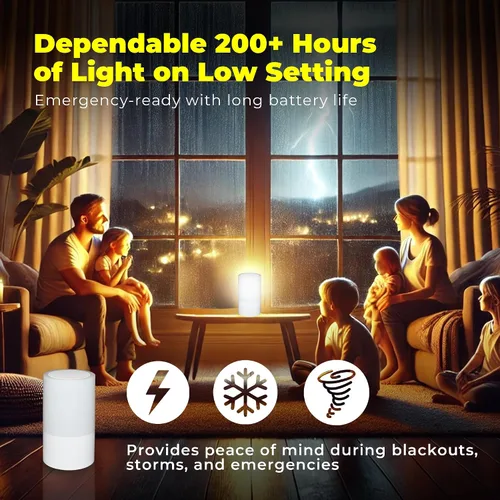 Miniatura 2 de LFI Lights Lámpara de mesa de emergencia para cortes de energía, luz recargable de más de 200 horas con cargador USB, cable 3 en 1, 3 modos, sensor