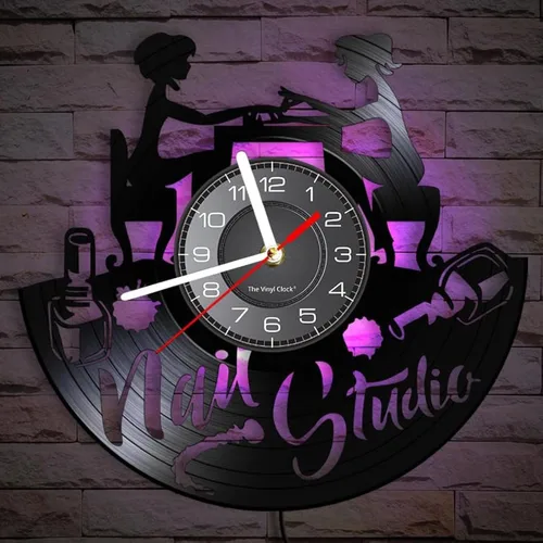 Reloj de pared de disco de vinilo LED de 12 pulgadas con 7 modos luminosos para estudio de uñas, decoración de pared con tecnología de uñas,