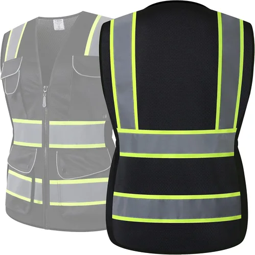 Miniatura 5 de JKSafety Chaleco de seguridad reflectante de alta visibilidad para mujer, tiras reflectantes cosidas en el cuerpo de color neón, transpirable