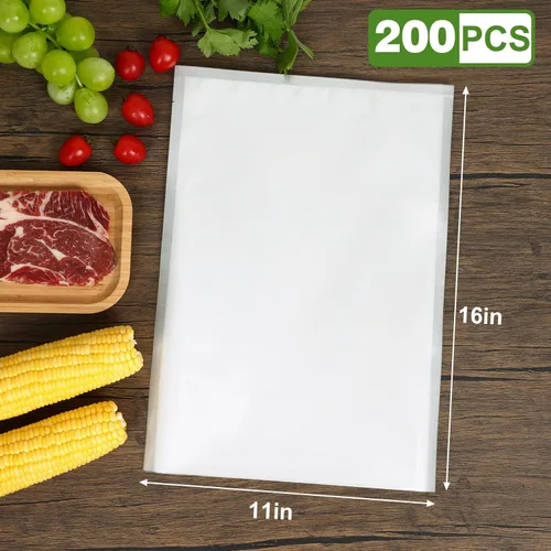 Miniatura 2 de Moretoes 200 bolsas selladoras al vacío, bolsas ahorradoras de alimentos de 11 x 16 pulgadas, sin BPA, precortadas de grado comercial, bolsas