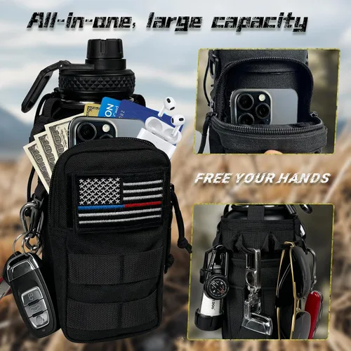 Miniatura 5 de Botella de agua aislada de 32 onzas, jarra de agua negra militar de acero inoxidable con manga, botellas de agua para gimnasio para hombres