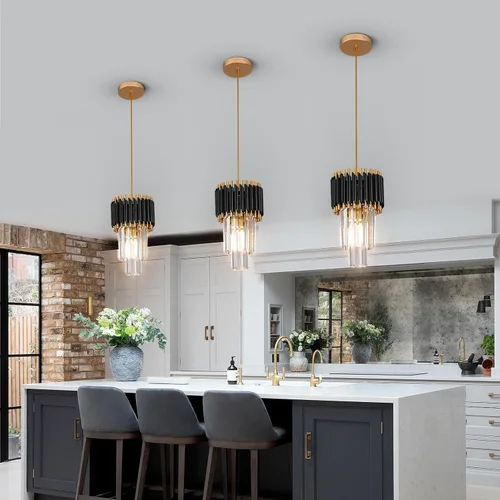 Miniatura 8 de Araña de Cristal Dorada Accesorios de Luz Colgante Moderna de Cristal para Isla de Cocina D7.5'' Araña Negra y Dorada para Comedor Dormitorio Sala