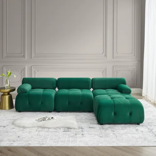 Miniatura 4 de DEINPPA Sofá modular modular de 93 pulgadas, sofá de terciopelo minimalista en forma de L, sofá convertible, muebles de sala de estar para sala