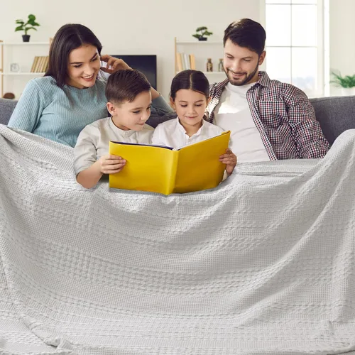 Miniatura 71 de PHF - Manta tejida de punto gofre 100% algodón, suave, ligera, transpirable, acogedora, de verano, para sofá y cama, tejida, estética, decoración