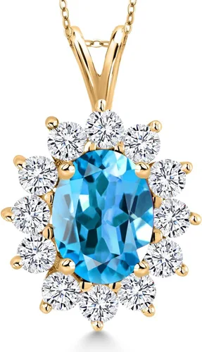 Miniatura 146 de Gem Stone King Collar con piedra natal ovalada de plata chapada en oro amarillo de 18 quilates, ovalado de 0.315 x 0.236 in, collares con colgante