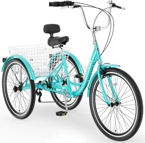 Miniatura 24 de MOONCOOL Triciclos para adultos de 3 ruedas y 7 velocidades, triciclos para adultos de 20/24/26 pulgadas, bicicleta de 3 ruedas con cesta para Plume