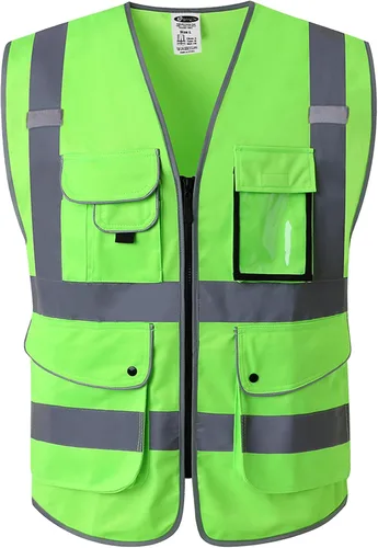 Miniatura 35 de JKSafety Chaleco de seguridad frontal con cremallera de alta visibilidad de 9 bolsillos de color dual MESH Lite Tira reflectante con ribete