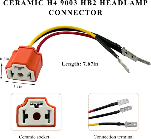 Miniatura 2 de 2 piezas H4 HB2 9003 arnés de cableado socket para faros delanteros, conector de cerámica de 16AWG para faros delanteros, enchufe hembra de coleta