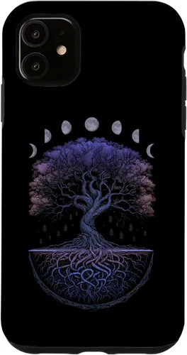 Miniatura 8 de Funda para iPhone 11 Pro Max Yggdrasil nórdico árbol de la vida vikinga fases de la luna