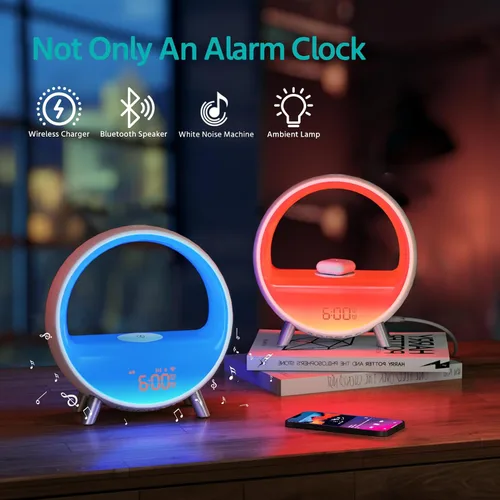 Miniatura 2 de MOMILLA Reloj despertador Sunrise con estación de carga inalámbrica de 15 W, altavoz Bluetooth y máquina de ruido blanco, luz de despertador