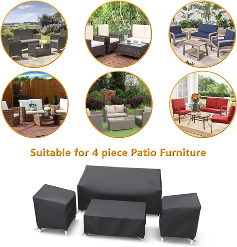 Miniatura 6 de STARTWO Funda impermeable para muebles de patio al aire libre, juego de 4 piezas para sillas, sofá biplaza y mesa de centro, resistente 420D, negro