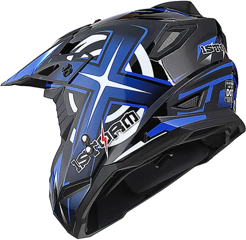 Miniatura 5 de 1Storm Casco de Motocross para Jóvenes Niños BMX MX Casco de Bicicleta Adolescente Estilo de Carreras; Azul de Carreras + Gafas + Paquete de Guantes