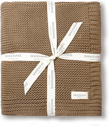 MakeMake Organics Manta de algodón orgánico con certificación GOTS, manta de punto orgánico para sofá cama, colores neutros de otoño, manta de Marrón