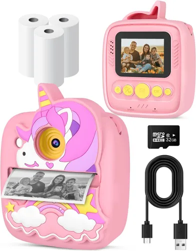 Miniatura 10 de Cámara de impresión instantánea para niños de 3 a 12 años, cámara para niños con tarjeta SD de 32 G y papel de 300 fotos, foto de 48 MP, video