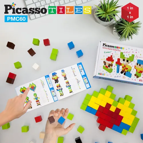 Miniatura 7 de PicassoTiles 16 figuras de acción + 60 cubos magnéticos de rompecabezas, paquete de expansión de personajes magnéticos, paquete de juego
