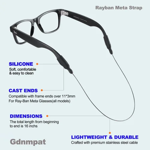 Miniatura 3 de Correa de lentes de sol para lentes Meta RayBan, patillas gruesas, correas para gafas, cordones para hombres, mujeres y niños, soportes para gafas