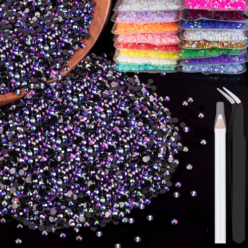 Miniatura 46 de 5000 piezas de diamantes de imitación de resina de 0.118 pulgadas a granel, color verde oscuro AB con parte trasera plana, diamantes de imitación