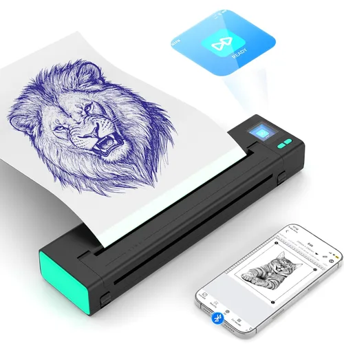 XR3 - Impresora de plantillas de tatuaje, impresora de tatuajes con pantalla LED y 10 piezas de papel de transferencia, impresora térmica portátil
