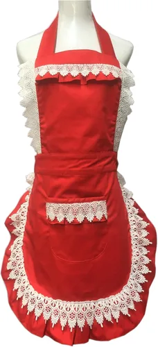Hyzrz Lindos Delantales Ajustables para Trabajo en Casa, Tienda, Cocina, para Mujeres y Niñas, con Bolsillo para Pasteles, para Regalo, Rojo